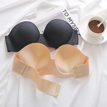 

Solid Color B-C Cup Push Up Bra Sexy Women Underwear Strapless Bra Invisible Detachable Buckle Bralatte Female Lingerie Intimate