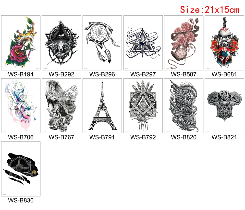 Women Men Unisex Temporary Tattoo Sticker Star Dreamcatcher Clock Machine Arm Design Punk Style Removable Fake Waterproof Tattoo (3)