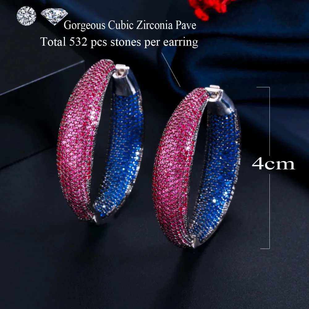 CWWZircons Luxury Full Cubic Zirconia Pave Big Round Circle Hoop Earring Engagement Party Jewelry Gift for Women Brincos CZ807