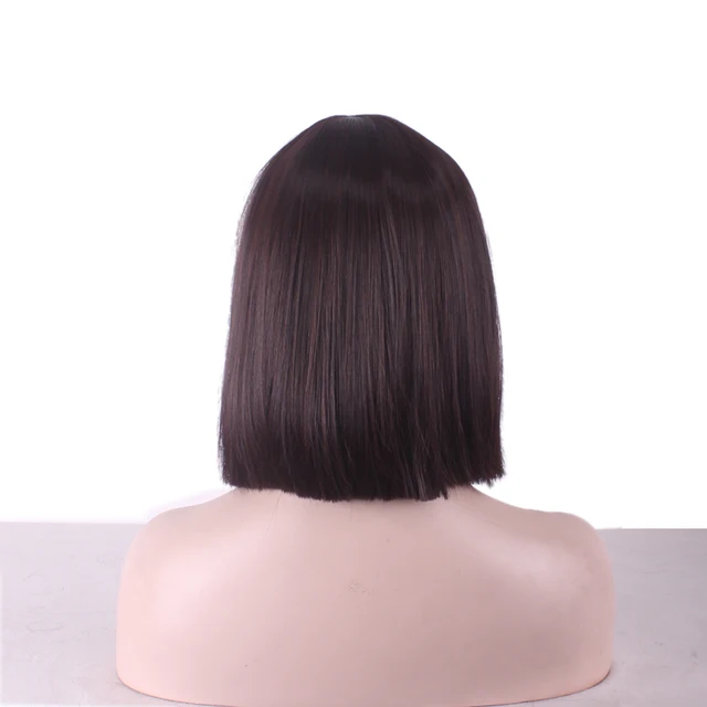 WoodFestival Short Straight Bob Synthetic Hair Wig With Bangs Cosplay Wigs For Women Pink Red Brown Blue Green White Purple Grey Brown