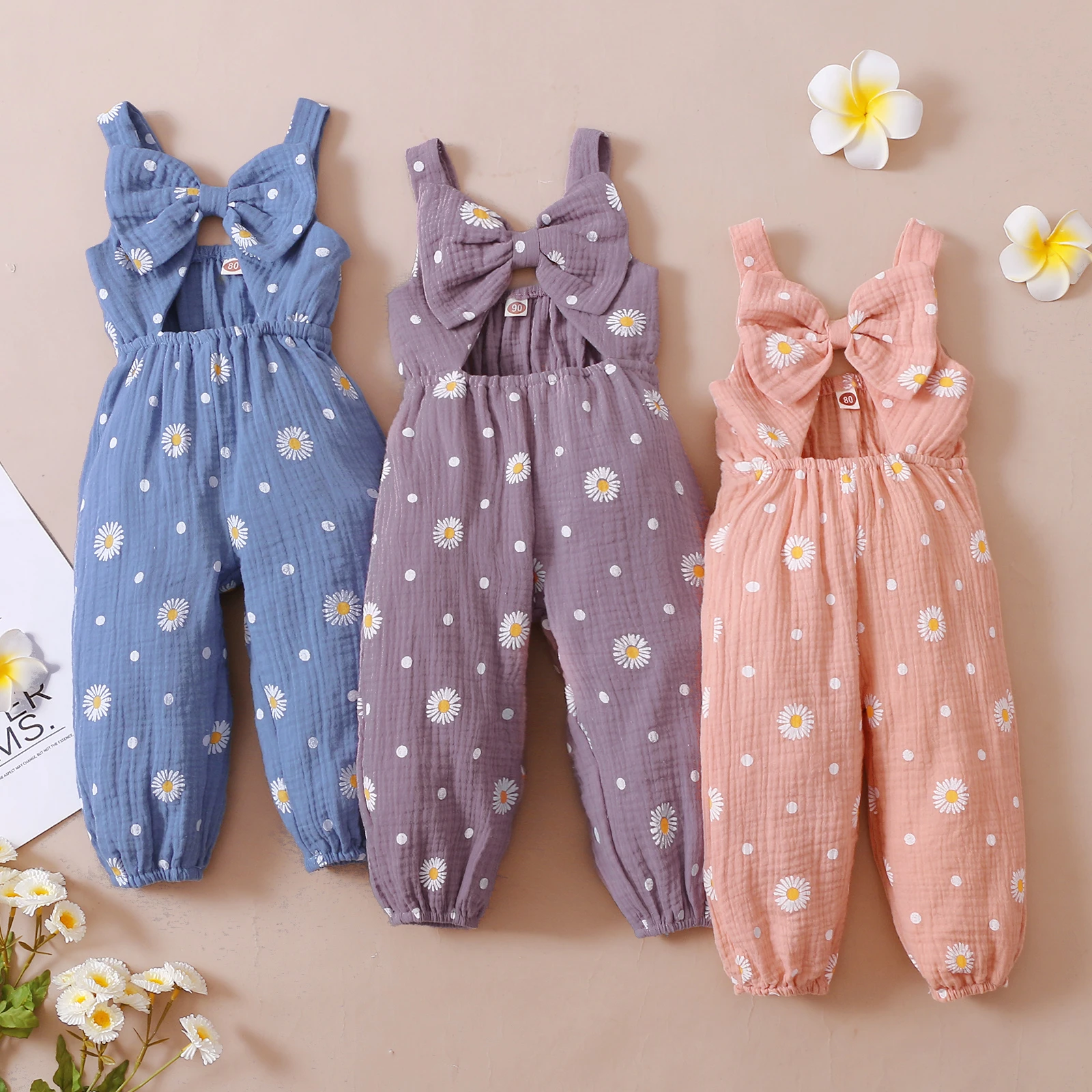 1-4y Lovely Toddler Kids Girls Jumpsuits Cotton Linen Flower Sleeveless Hollow Bowknot Strap Rompers Jumpsuits Long Pants - Rompers - AliExpress