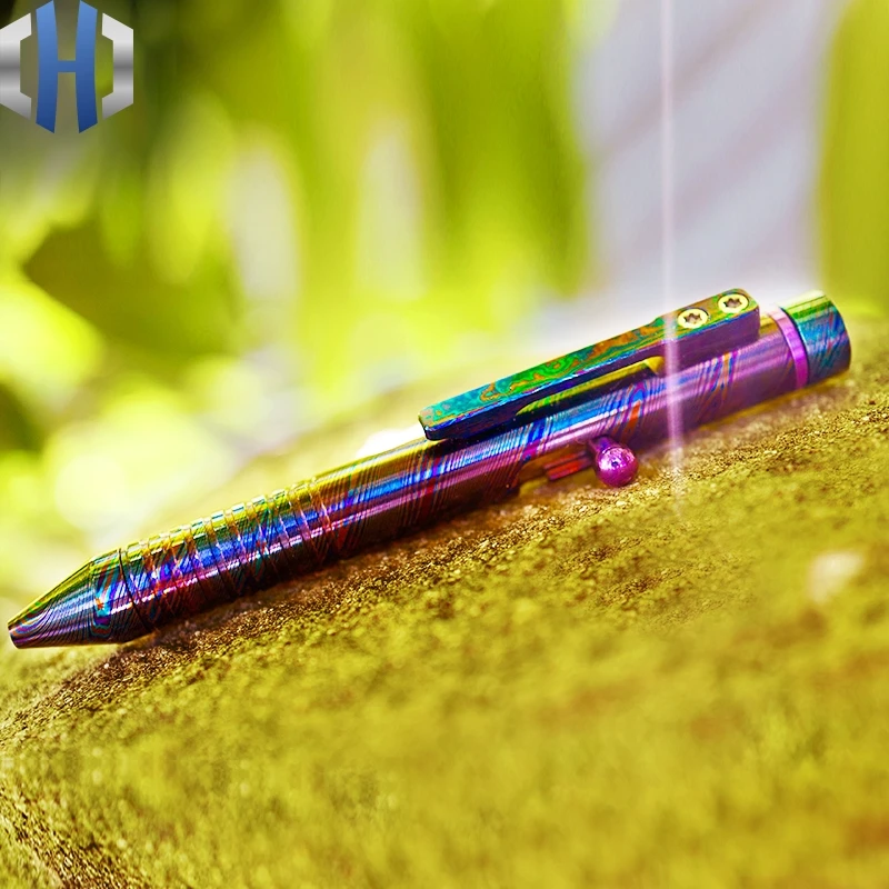 

Titanium Damascus Tactical Pen Color Titanium Horse Pen Self-defense Writing Multifunctional Portable Outdoor EDC Bolt Pen
