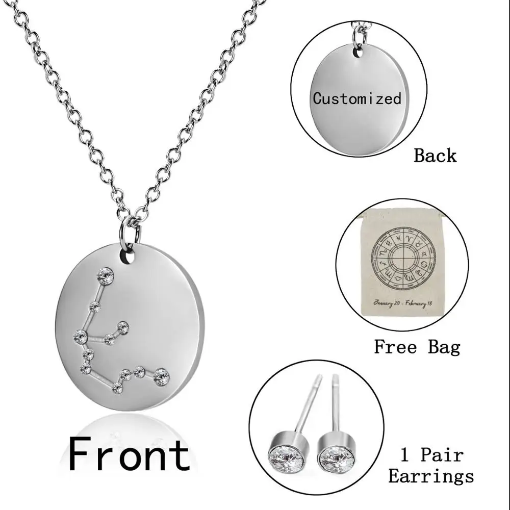 

Personalized Zodiac Sign 12 Constellation Necklaces Charm Stainless Steel Aries Virgo Leo Necklaces Unisex Custom Jewelry Gift