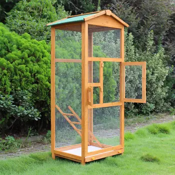 PawHut Bird Cage Large Parrot for Wooden Garden 68 × 63 × 165 cm 1