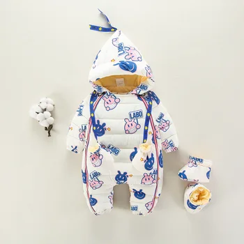 

2019 New warm Baby duck cotton Rompers infant Boys girls Jumpsuit baby winter wear Kid Newborn Clothes romper+shoes+gloves
