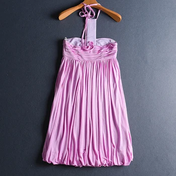 

100%Silk Dress Women New High Quality Summer Short Beach Mini Sexy Party Dress Light Purple Girl's Gift Free Shipping
