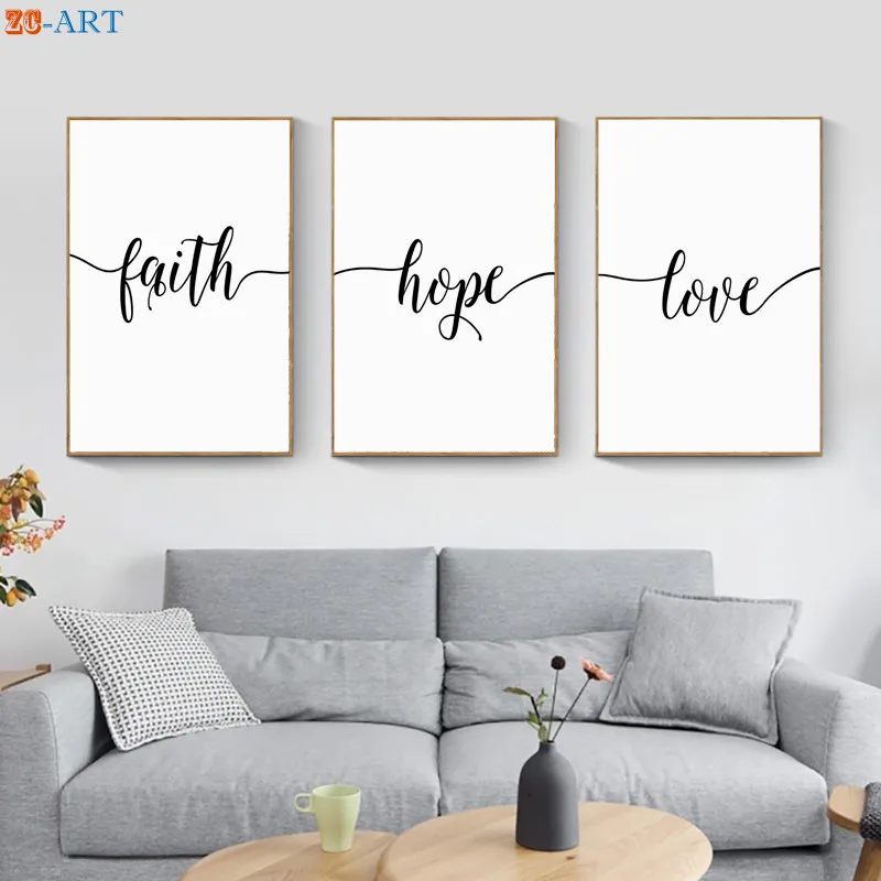 Вера Надежда Любовь принты цитаты Плакаты минималистское полотно Christian Wall Art