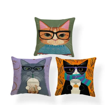 

Fashion Novelty Cat Coffee Cushion Cover Scarf Pumpkin Sailor Clover Sofa Decorative Pillowcase Polyester Linen Throw Pillow