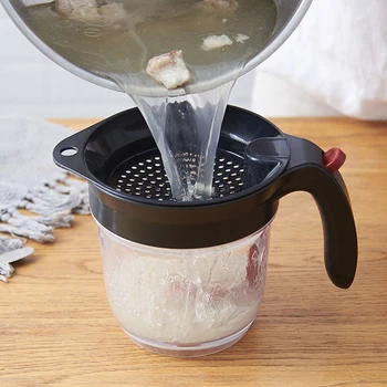 

Multi-Functional Soup Oil Residue Filter Heat-Resistant Removable Practical Bottom Release Fat Dispenser With Non-Slip Handle