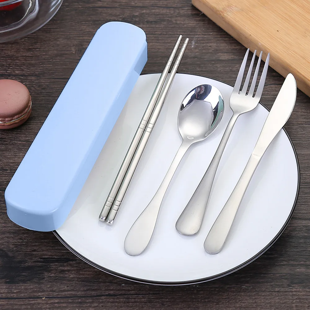 

4 Pcs Portable Stainless steel cutlery Chopsticks Fork Spoon Travel Cutlery Set Portable Travel set gift tableware
