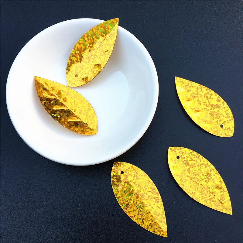 Large Leaf Shape Sequins 1 hole PVC Paillettes DIY Wedding Sewing Cloth Garments Accessories 50Pcs/Bag 20*45mm