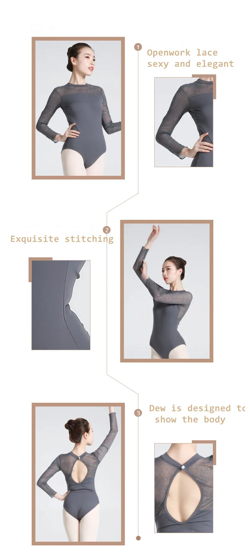 Sexy Open Back Long Lace Sleeve Ballet Dance Leotard Adult Girls Spandex Gymnastics Leotard Women Ballet Dance Practice Clothing