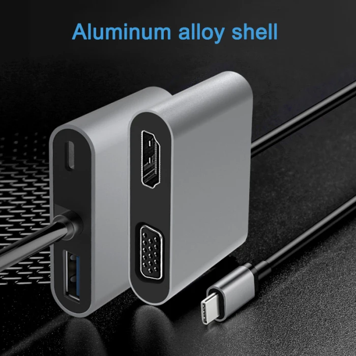 4 в 1 type-C к HDMI 4K VGA USB3.0 аудио-видео адаптер PD быстрое зарядное устройство GK99