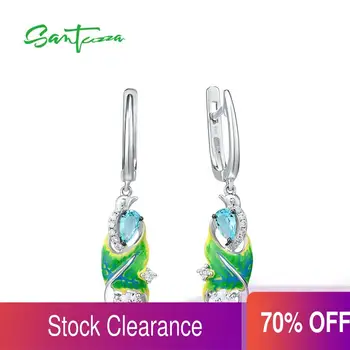 

SANTUZZA Silver Earrings For Women 925 Sterling Silver Dangle Earrings Long Silver 925 Cubic Zirconia brincos Jewelry Enamel