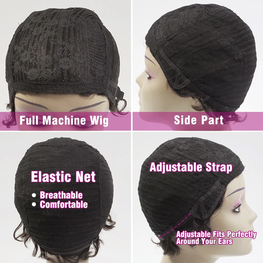 Бразильский парик Pixie Cut Finger Wave Короткие парики из человеческих волос