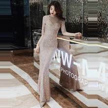 Вечернее платье с О-образным вырезом, с коротким рукавом, вечерние платья для женщин, с блестками, длина до пола, Robe De Soiree K011, Вечерние платья Русалка