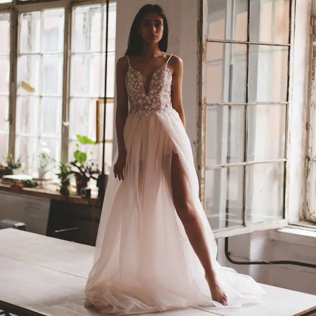 $US $91.92 Sexy Beach Wedding Dresses A Line Stary Bridal Dress Vestido de Noiva 2021 Spaghetti Straps Summer Boho Wedding Gowns
