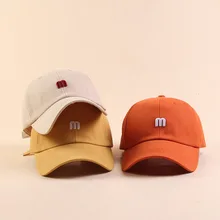 Бейсбольная кепка с вышитой буквой М, кепка для мужчин и женщин, хлопковая мягкая Кепка с козырьком, модная простая шапка для девочек