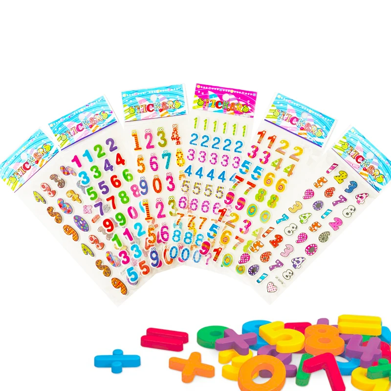 

1/3/6 Sheets Cartoon Numbers Kids Bubble Stickers for DIY Decal on Room Walls Scrapbooking Notebook and Girl Boy Birthday Gift