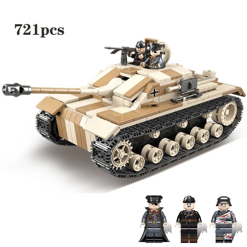 721PCS Military Germany Tank Building Blocks Legoing Technic Military WW2 Tank Army Soldier Weapon 