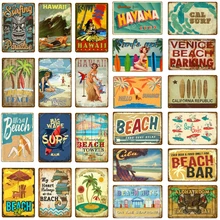 Алоха комнаты Тики Бар Декор Винтаж Cal Surf плакат Жизнь Пляж металлические знаки стены Искусство Живопись тарелка Приморский клуб доска YH066
