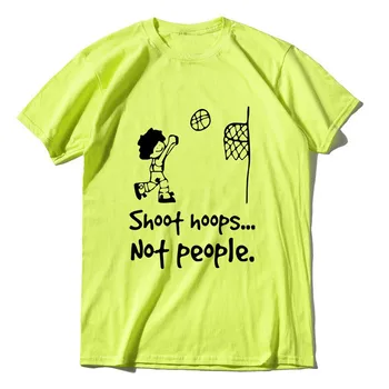 

Hot Color Fluorescent green T Shirt Shoot Hoops Not People Tshirt Stop Violence Basketball Lovers Soft Black Tops Funny Cotton