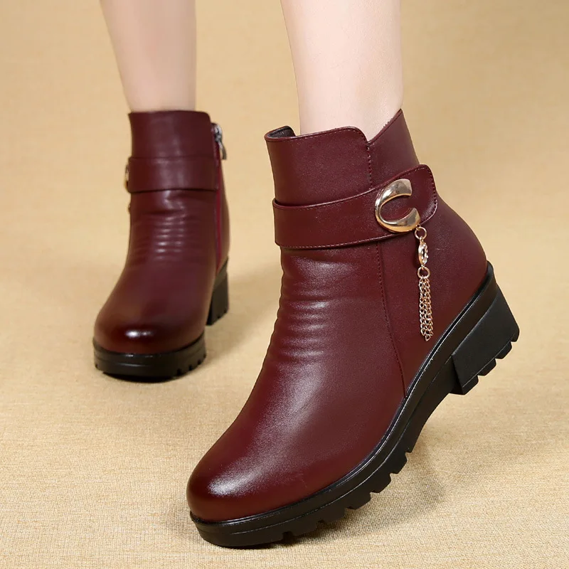 Winter Shoes New Women Boots Genuine Leather Wedge Heels Non-slip women's boots large size mother warm boots Famale Snow Boots