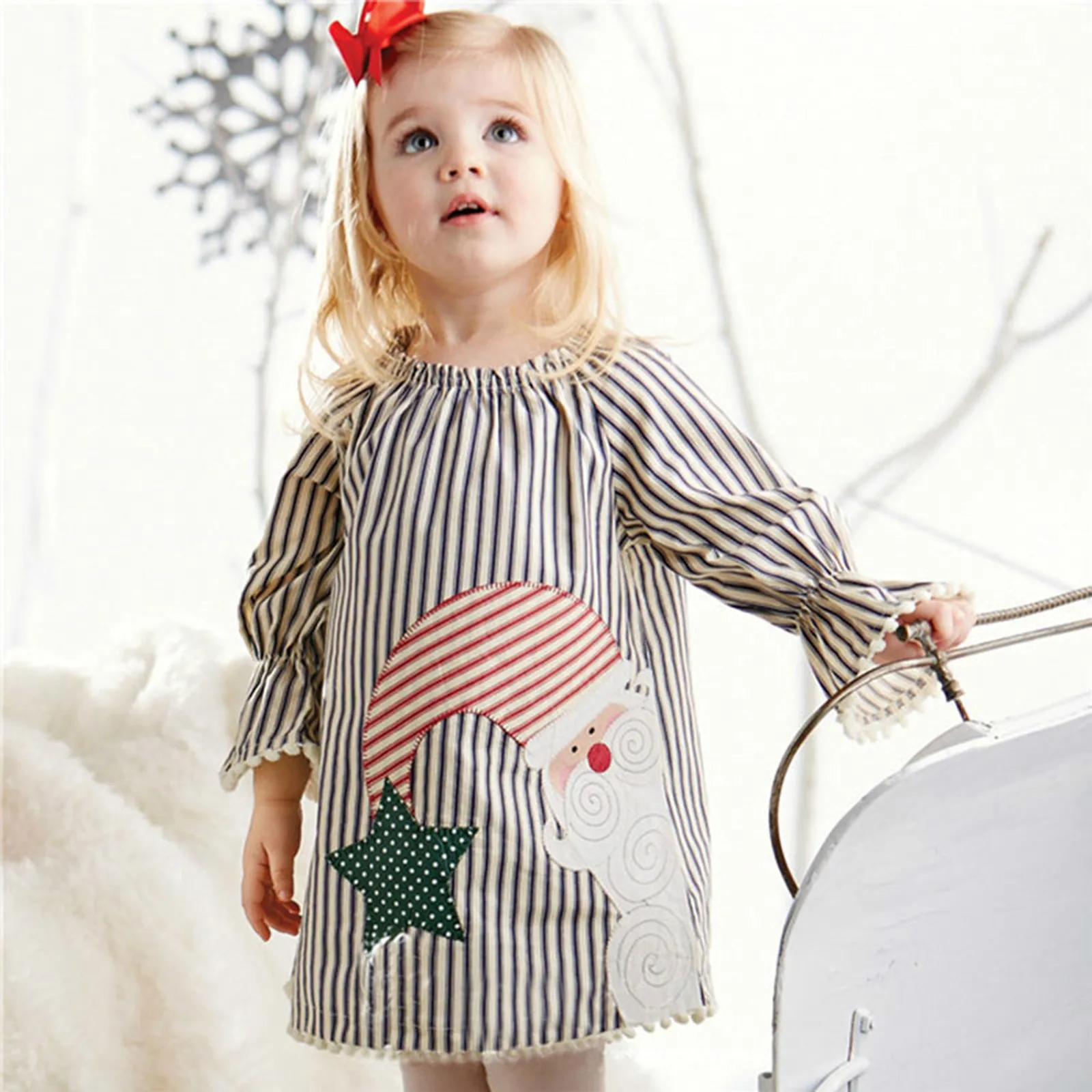 

Toddler Kids Baby girls christmas dress Santa Claus Print Striped Princess Dresses Christmas Outfits Clothes kerstjurk meisje t5