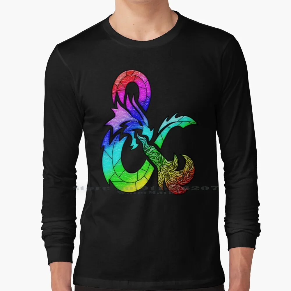 D & D Logo In Vetro Colorato-Pride T Shirt 100% Puro Cotone D Dnd E Logo Dragon Gold Stained Glass Emblem Fire Pattern Fun Nerdy