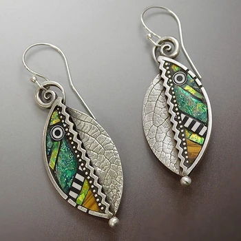 

10pair European and American fashion Green Leaf Earrings For Women Ethnic Vintage Dangle Drop Earrings R-69