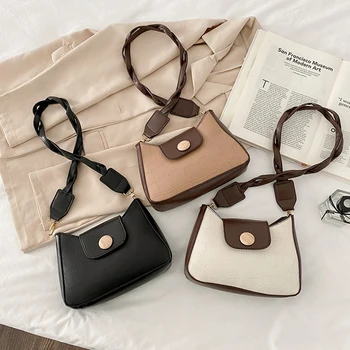 

Casual Stone Shoulder Underarm Bag Women Woven Strap Clutch Fashion Ladies PU Handbag