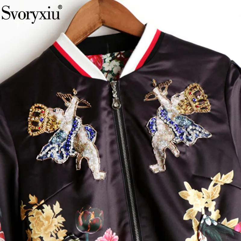 Kaufen Svoryxiu Vintage Angel Blume Print Schwarz Rock Anzug frauen Fashion Runway Herbst Winter Zwei Stück Set 2019 Neue
