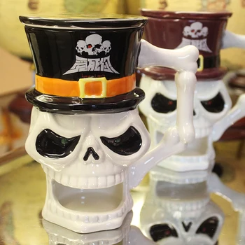 

450ML Painted skull mug fashion personality mug creative whimsy glass gift ceramic cups Handgrip Ceramic Eco-Friendly