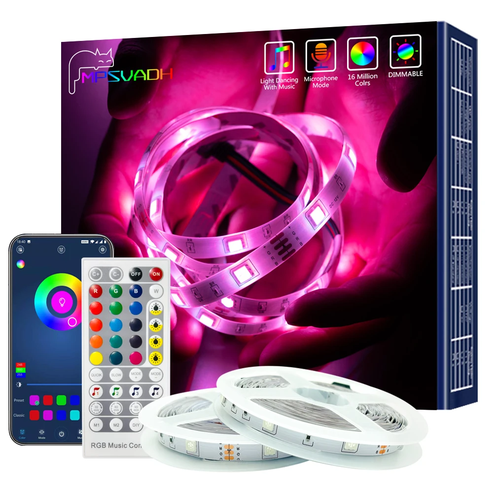 Tiras de luz LED WIFI RGB 5050, funciona con el asistente de Google Alexa, aplicación de teléfono, Color, 24V, TV, ordenador, dormitorio, Luces Led con Bluetooth