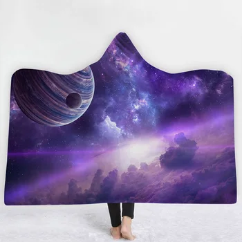 

3D Fantasy Space Pattern Printed Soft Blanket Bedding Fleece Plush Flannel Cloak Hooded Throw Blanket Microfiber Bedspread