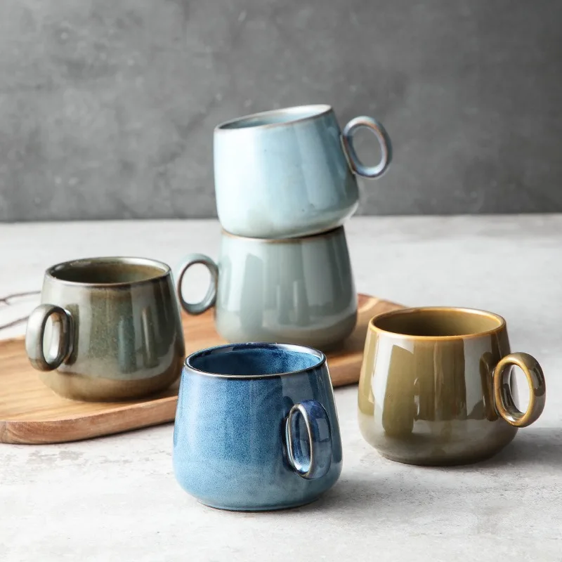 Retro Kiln Ceramic Mug for Coffee tea milk oat Japanese style household big belly water cup Creative birthday gift | Дом и сад