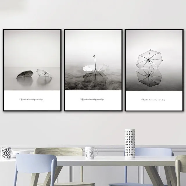

Nordic Style Painting Umbrella Watercolor Painting Oil Painting Black And White Fog Painting Landscape Painting Poster Decoratio