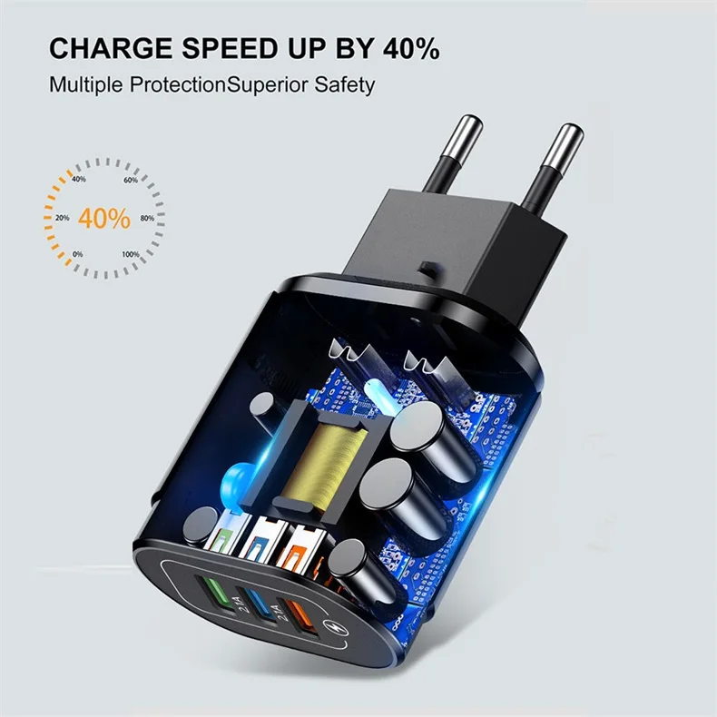 10Pcs/lot Three-hole wall charger USB qc3.0 For EU 3usb 18W charging plug portable household general purpose quick charge 2.0