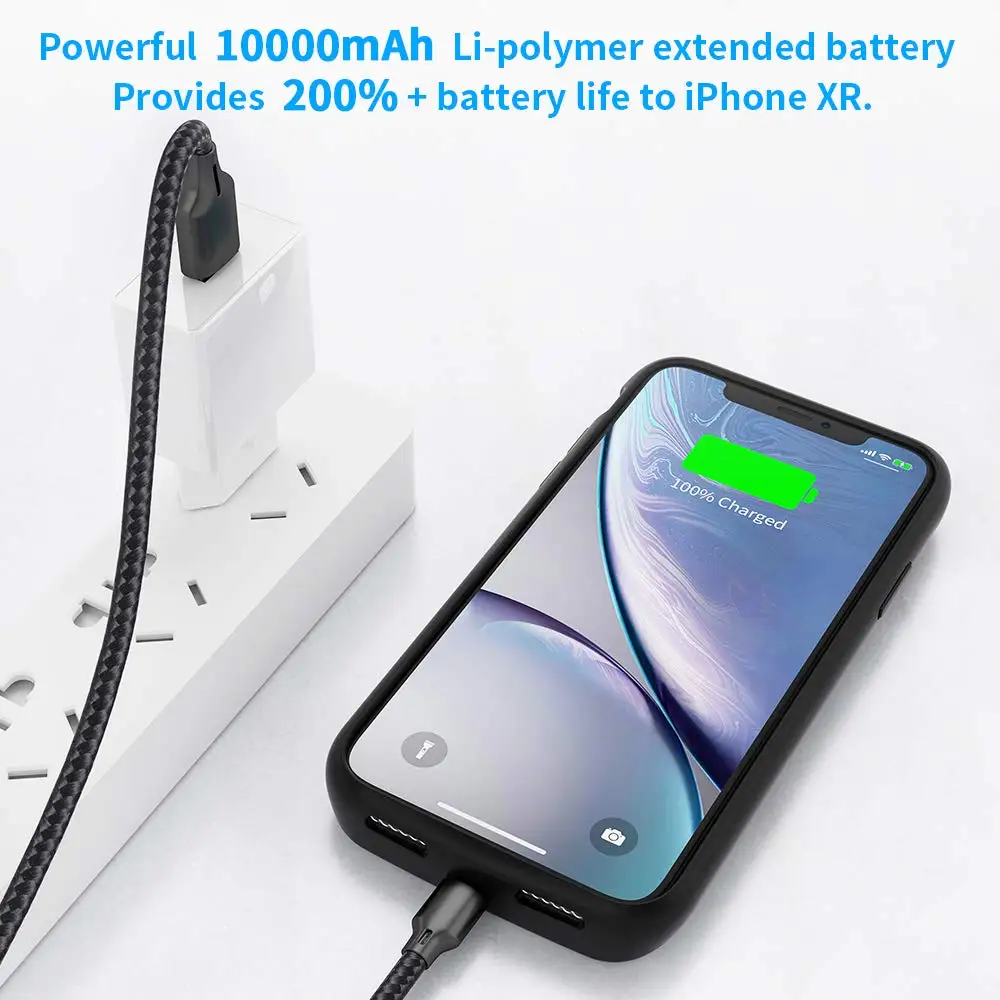 Аккумулятор 10000 мАч, чехол для iphone X, XS, XR, XS, MAX, черный, супер высокая емкость, чехол для iphone X, черный