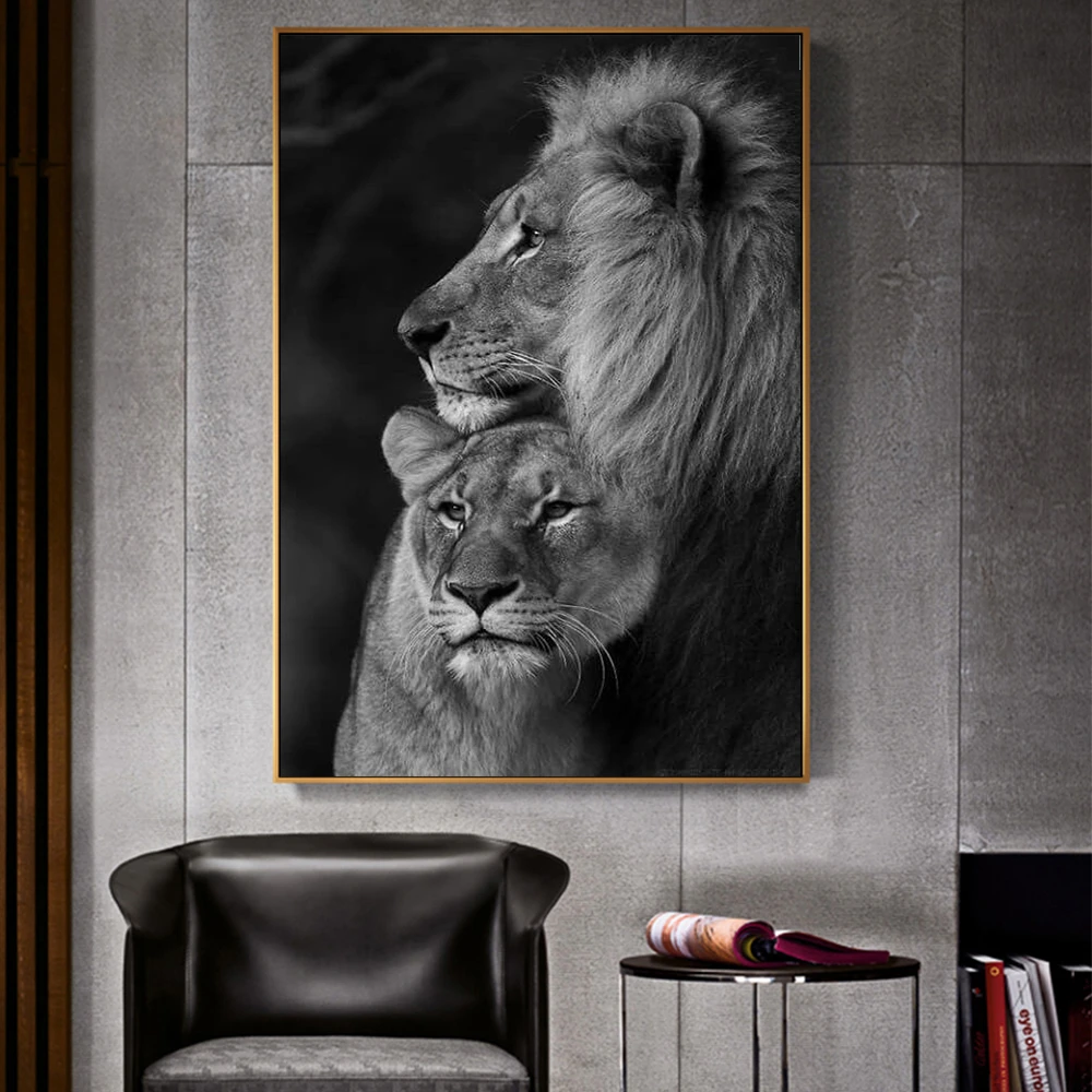 Black and White Lions Canvas Art Posters and Prints Animals Canvas