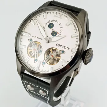 

Mens luxury Brand 47mm Corgeut flywheel Automatic Mechanical mens Watch Date Luminous White Dial 2826