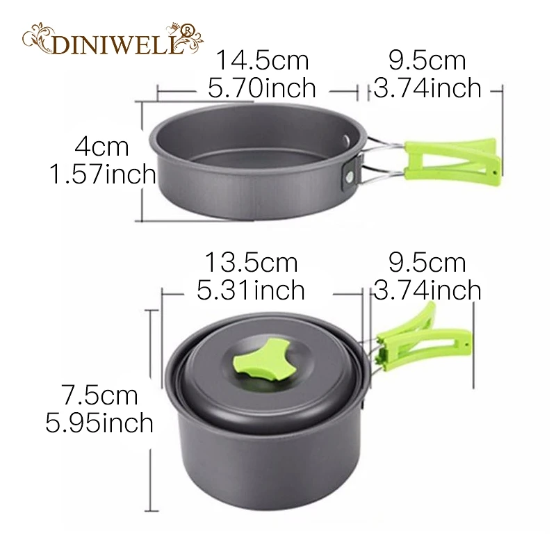 DINIWELL Открытый Кемпинг посуда набор компактный лагерь Пособия по кулинарии рюкзак беспорядок Комплект котелок для костра Пан Чаша Ложки Посуда Набор инструментов