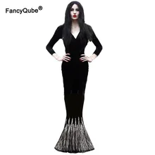 Morticia Addams, семейный костюм, сексуальное кружевное платье русалки, готический стиль, дьявол, для женщин, террор, макси, наряд, длинные рукава, для Хэллоуина