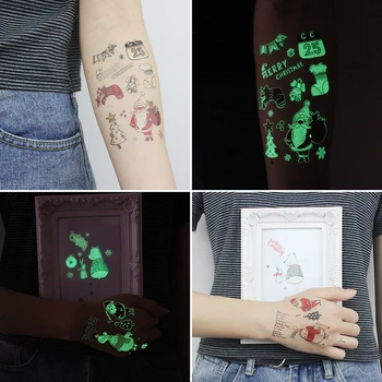

1 Sheet kids tattoo sticker luminous snow man Christmas tree pattern water transfer face arm body temporary tattoo sticker RA045