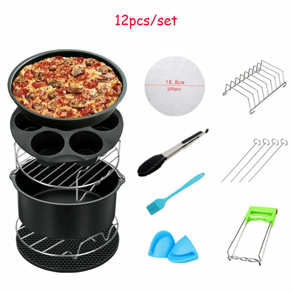 7 / 8 Inch Air Fryer Accessories 3.7 - 6.8QT All Airfryer Baking Basket Pizza Plate Pot Kitchen Cooking