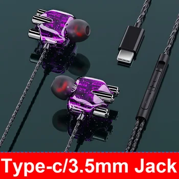

3pcs/lot Heavy Bass type C 3.5mm earphones USB Type-c Jack In Ear ear phone Headset Mic Volume control TypeC Headphone For phone