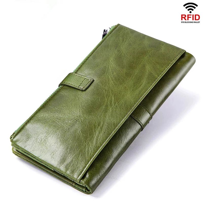 

Women's Casual Wallet Genuine Leather Long Hasp RFID Blocking Large Capacity Clutch Wallets Coin Purse Money Clips Card Holders