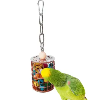 

Dorakitten 1pc Bird Bite Toy Stainless Steel Cage Design Bird Foraging Toy Parrot Hanging Toy Bird Food Feeder Pet Supplies