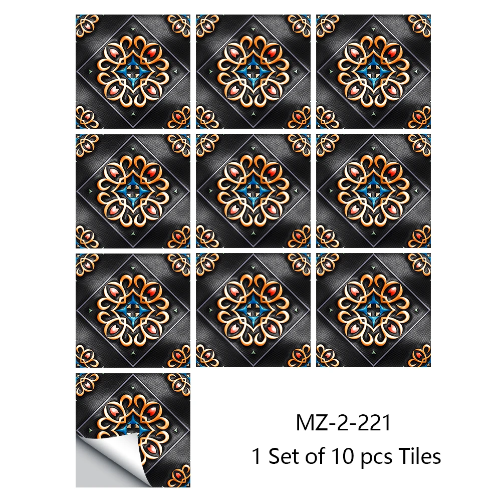 thumbnail image 1 of 10 piezas/juego de pegatinas de pared de película dura de cristal de mandala, para cocina, baño, armario, decoración, arte mural, impermeable, PVC, 1 of 5