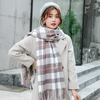 

Autumn and Winter New Fashion Warm Scarf 2019 Chequered Cashmere Scarf Female,British Style Saussurea Shawl Lady Fashion